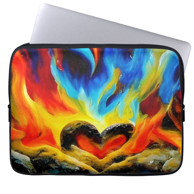 Housse Pour Ordinateur Portable Coeur de pierre en Flames II (Devant)