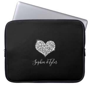 Housse Pour Ordinateur Portable Coeur Diamant Étincelant, Noms De Script Blanc, No