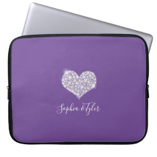 Housse Pour Ordinateur Portable Coeur Diamant Étincelant Noms De Script Blanc, Vio