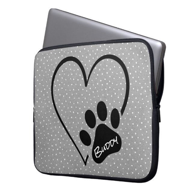 Housse Pour Ordinateur Portable Coeur Empreinte de patte de chien avec nom (devant gauche)
