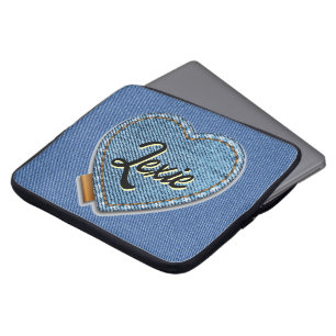 Housse Pour Ordinateur Portable Cœur en denim bleu personnalisé