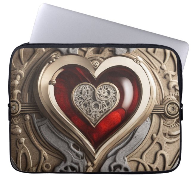 Housse Pour Ordinateur Portable Cœur Steampunk Intemporel de l'Amour (Devant)