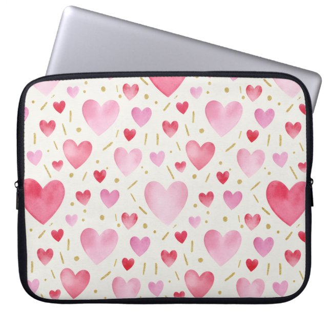 Housse Pour Ordinateur Portable Cœurs Aquarelle Pétale Rosée (Devant)
