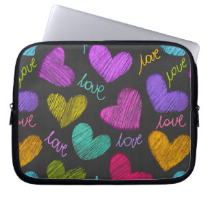 Housse Pour Ordinateur Portable Coeurs Bleus Vibrants avec script d'amour