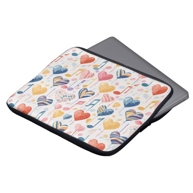 Housse Pour Ordinateur Portable Coeurs de musique manche électronique (Devant haut)