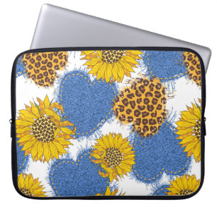 Housse Pour Ordinateur Portable Coeurs Denim en tissu avec bords déchirés et le