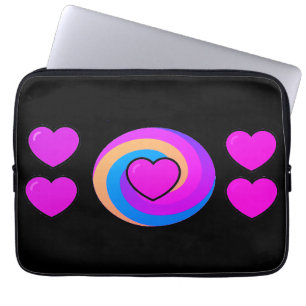 Housse Pour Ordinateur Portable Cœurs et arcs-en-ciel sur fond noir