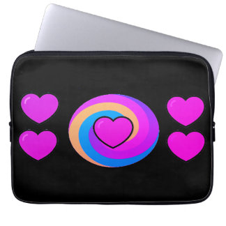 Housse Pour Ordinateur Portable Cœurs et arcs-en-ciel sur fond noir