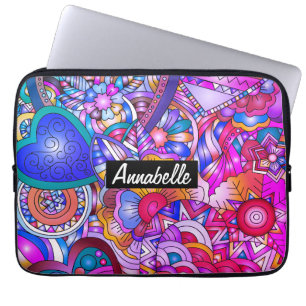 Housse Pour Ordinateur Portable Cœurs et fleurs colorés Abstrait Personnalisé 