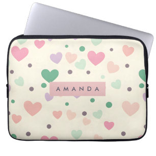 Housse Pour Ordinateur Portable Cœurs et points pastel Kawaii personnalisés