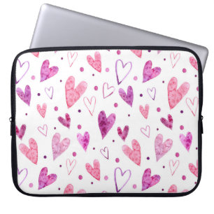 Housse Pour Ordinateur Portable Coeurs et Pois roses : Plaisir romantique.