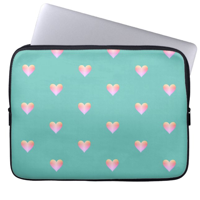 Housse Pour Ordinateur Portable Coeurs Motif rose simple Turquoise (Devant)