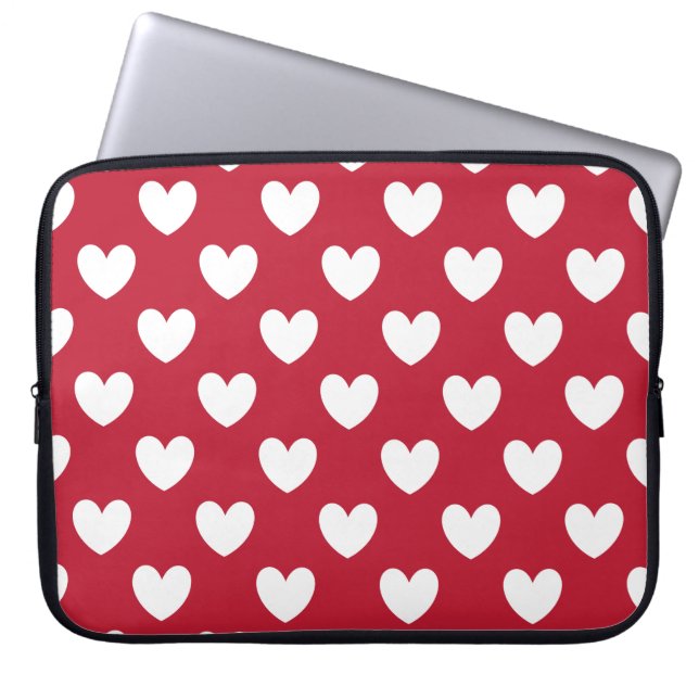 Housse Pour Ordinateur Portable Coeurs polka blancs et rouges (Devant)