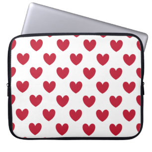 Housse Pour Ordinateur Portable Coeurs polka rouge sur blanc