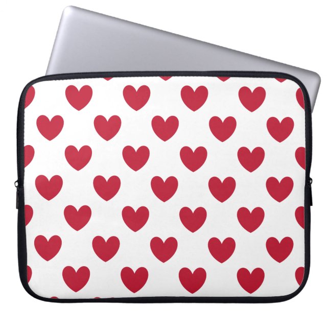Housse Pour Ordinateur Portable Coeurs polka rouge sur blanc (Devant)