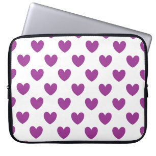 Housse Pour Ordinateur Portable Coeurs polka violet sur blanc