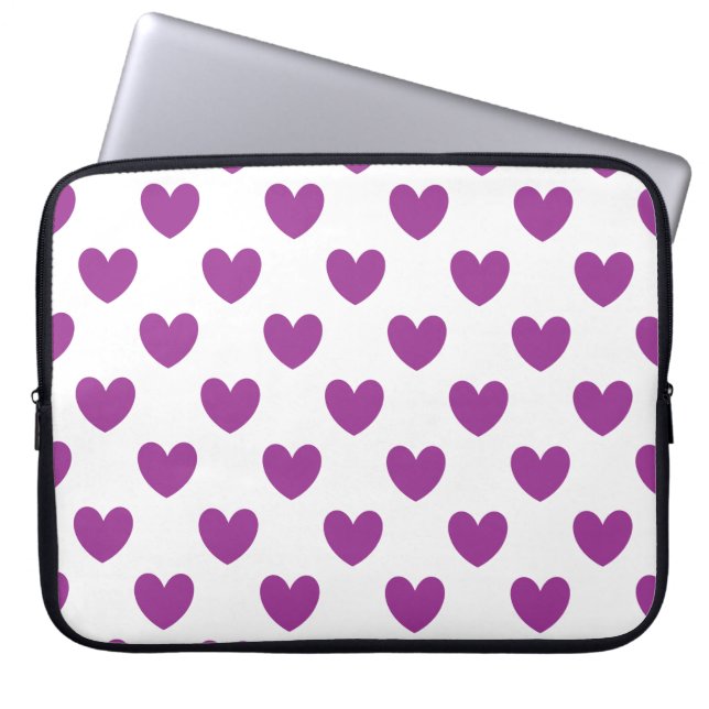 Housse Pour Ordinateur Portable Coeurs polka violet sur blanc (Devant)