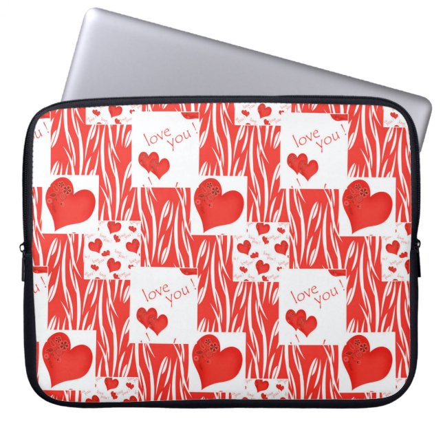 Housse Pour Ordinateur Portable Coeurs rouges, amour. (Devant)