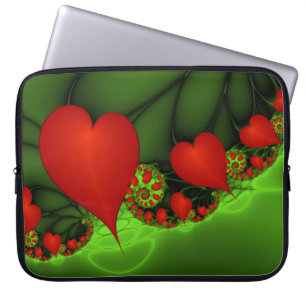 Housse Pour Ordinateur Portable Coeurs rouges Lime vert Moderne Art Abstrait fract