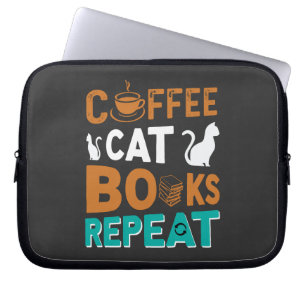 Housse Pour Ordinateur Portable Coffee Cat Books Répéter, lire et café amoureux