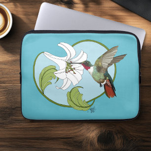 Housse Pour Ordinateur Portable Colibri Lily Bleu Art Nouveau