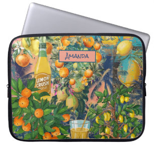 Housse Pour Ordinateur Portable collage d'agrumes siciliens bleu orange chic
