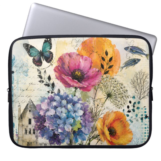Housse Pour Ordinateur Portable Collage d'art mixte botanique vibrant (Devant)