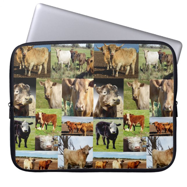 Housse Pour Ordinateur Portable Collage de photos de vache, (Devant)