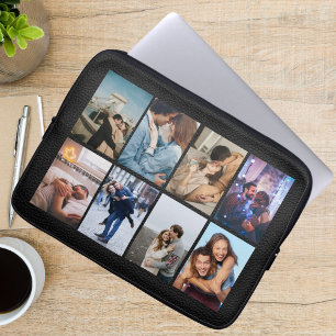 Housse Pour Ordinateur Portable Collage photo personnalisé 8 photos en cuir noir m
