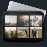 Housse Pour Ordinateur Portable Collage photo simple moderne<br><div class="desc">Manche portable moderne avec un design noir simple et minimal avec un collage photo de six de vos photos mariages préférées. Cette élégante pochette pour ordinateur portable est parfaite pour une mariée mariée.</div>
