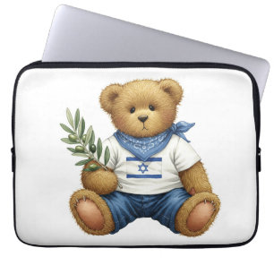 Housse Pour Ordinateur Portable Collection blanche. Teddy avec le drapeau israélie