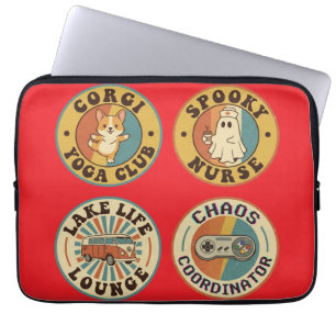 Housse Pour Ordinateur Portable Collection d'autocollants de badge Rétro Vintage É