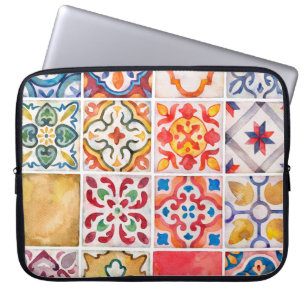 Housse Pour Ordinateur Portable Collection de carreaux en céramique aquarelle. vin