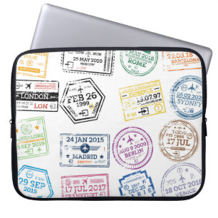 Housse Pour Ordinateur Portable Collection de timbres de passeport isolés sur blan