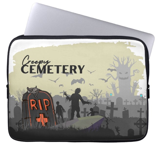 Housse Pour Ordinateur Portable Collection de timbres d'Halloween "Cimetière Dépla (Devant)