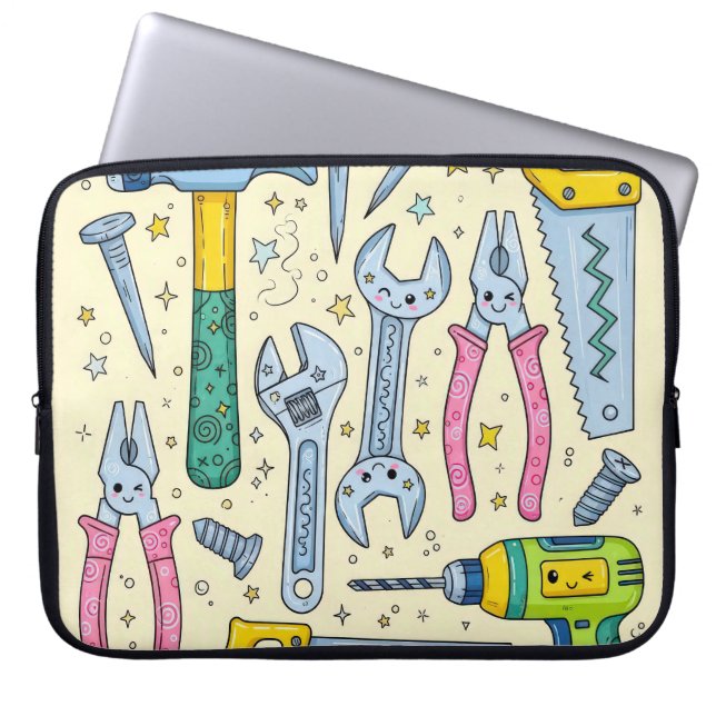 Housse Pour Ordinateur Portable Collection d'outils de bricolage Doodle (Devant)