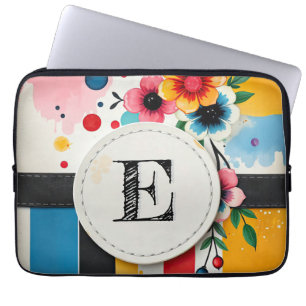 Housse Pour Ordinateur Portable Coloré Floral Design Cercle Frame Chic Monogramme