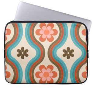 Housse Pour Ordinateur Portable Coloré milieu du siècle moderne Floral Arc-en-ciel