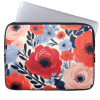 Coloré moderne Rouge Blanc Bleu Aquarelle Floral