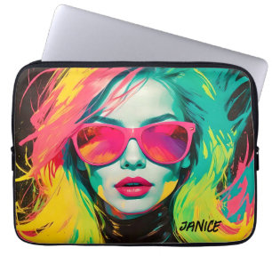 Housse Pour Ordinateur Portable Colorée Chic Pop Art Femme Lunettes de soleil rose