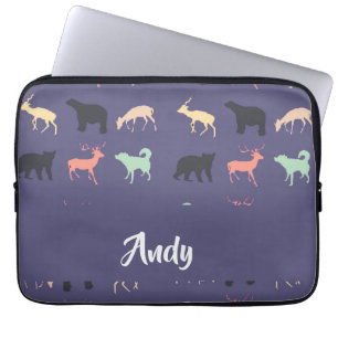 Housse Pour Ordinateur Portable Colorful animal silhouettes on blue