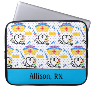 Housse Pour Ordinateur Portable Colorful Nursing Tools on Blue Polka Dots