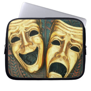 Housse Pour Ordinateur Portable Comédie dorée et masques de tragédie sur modèle