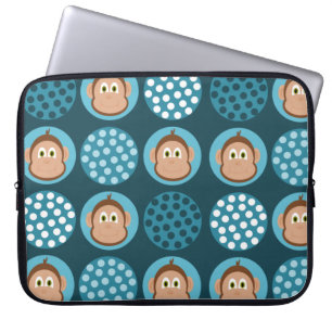Housse Pour Ordinateur Portable Conception bleue de point et de singe de polka