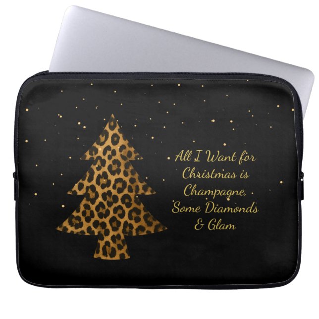 Housse Pour Ordinateur Portable Conception d'arbre de Noël léopard chic (Devant)