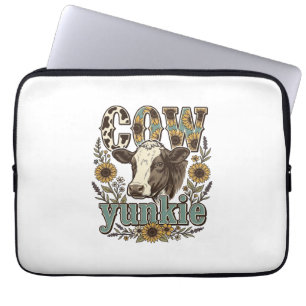 Housse Pour Ordinateur Portable Conception de ferme de tournesol Yunkie vache vint