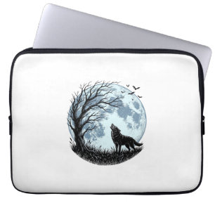 Housse Pour Ordinateur Portable Conception de silhouette d'arbre de lune hurlement