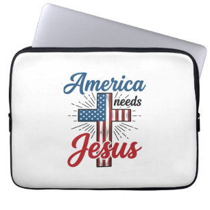 Housse Pour Ordinateur Portable Conception de t-shirt croix patriotique L'Amérique