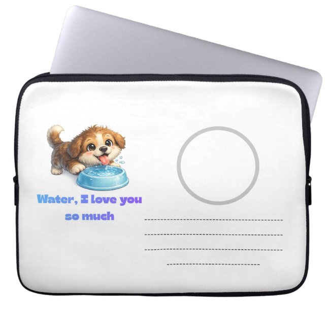 Housse Pour Ordinateur Portable Conception d'hydratation de chiot heureux (Devant)