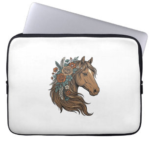 Housse Pour Ordinateur Portable Conception vectorielle de tête de cheval floral vi
